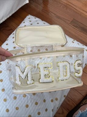 Source Unknown Cream & Gold Clear Cosmetic Pouch with Letter Appliqué